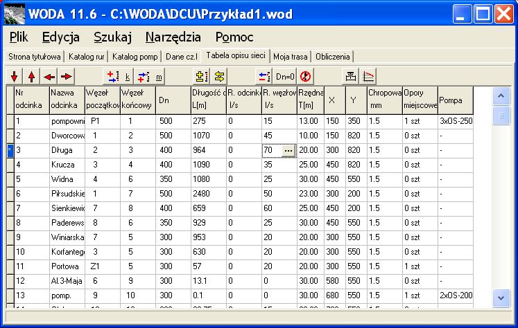 Dobr rednic, program do oblicze wodocigw, straty cinienia